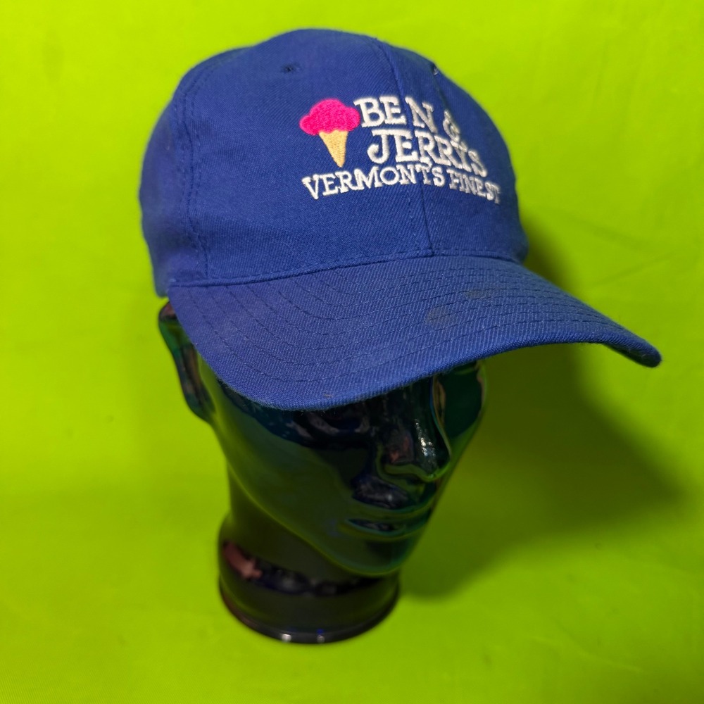 Vintage Ben & Jerry's Vermont's Finest Blue Snapback Hat Made in USA Ice Cream
